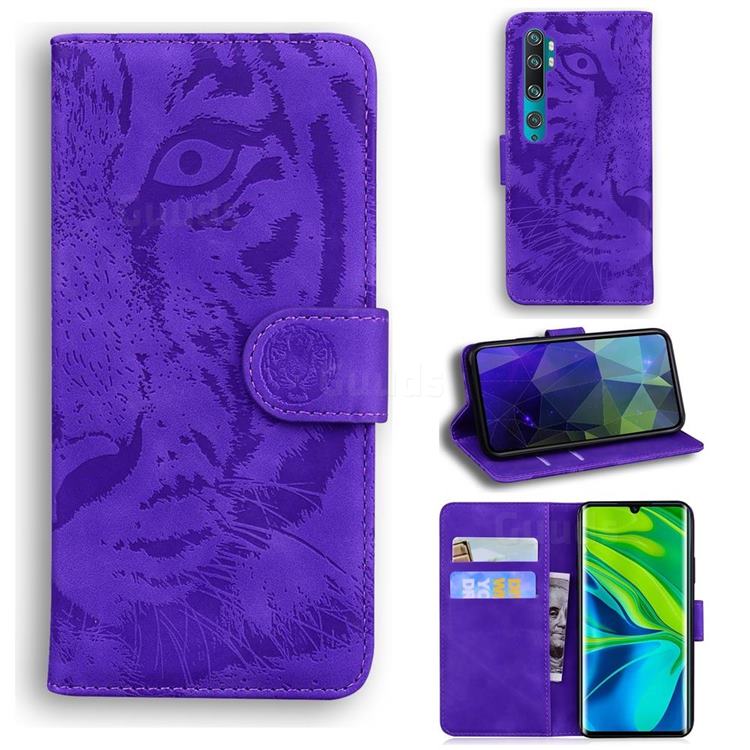 Intricate Embossing Tiger Face Leather Wallet Case for Xiaomi Mi Note 10 / Note 10 Pro / CC9 Pro - Purple