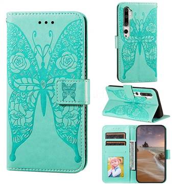 Intricate Embossing Rose Flower Butterfly Leather Wallet Case for Xiaomi Mi Note 10 / Note 10 Pro / CC9 Pro - Green