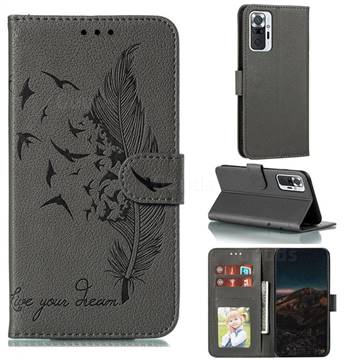 Intricate Embossing Lychee Feather Bird Leather Wallet Case for Xiaomi Mi Note 10 / Note 10 Pro / CC9 Pro - Gray