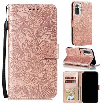 Intricate Embossing Lace Jasmine Flower Leather Wallet Case for Xiaomi Mi Note 10 / Note 10 Pro / CC9 Pro - Rose Gold
