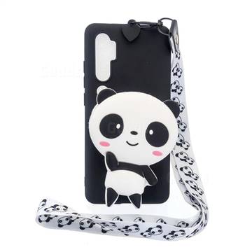 White Panda Neck Lanyard Zipper Wallet Silicone Case for Xiaomi Mi Note 10 Lite