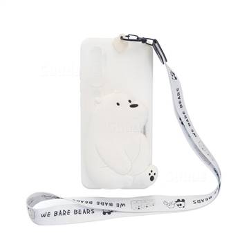White Polar Bear Neck Lanyard Zipper Wallet Silicone Case for Xiaomi Mi Note 10 Lite