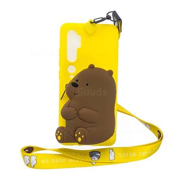Yellow Bear Neck Lanyard Zipper Wallet Silicone Case for Xiaomi Mi Note 10 Lite