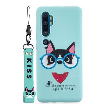 Green Glasses Dog Soft Kiss Candy Hand Strap Silicone Case for Xiaomi Mi Note 10 Lite