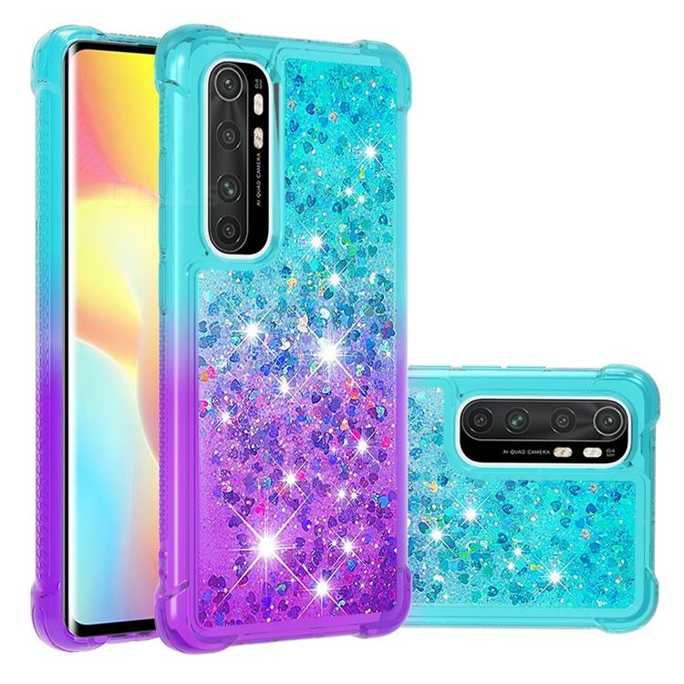 Rainbow Gradient Liquid Glitter Quicksand Sequins Phone Case for Xiaomi Mi Note 10 Lite - Blue Purple