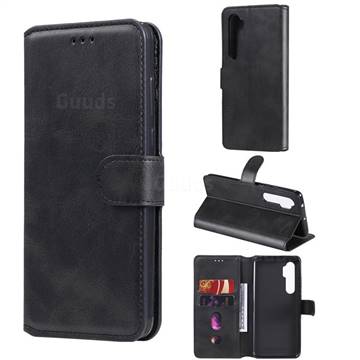Retro Calf Matte Leather Wallet Phone Case for Xiaomi Mi Note 10 Lite - Black