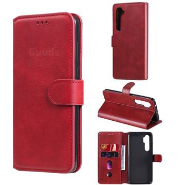 Retro Calf Matte Leather Wallet Phone Case for Xiaomi Mi Note 10 Lite - Red
