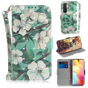 Watercolor Flower 3D Painted Leather Wallet Phone Case for Xiaomi Mi Note 10 Lite