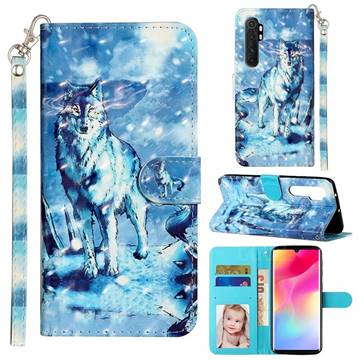 Snow Wolf 3D Leather Phone Holster Wallet Case for Xiaomi Mi Note 10 Lite