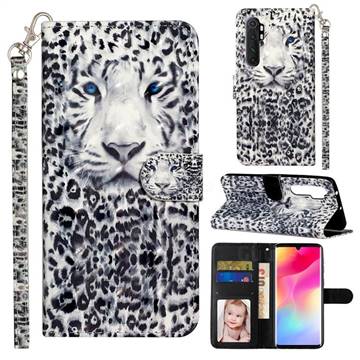 White Leopard 3D Leather Phone Holster Wallet Case for Xiaomi Mi Note 10 Lite