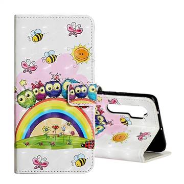 Rainbow Owl Family 3D Painted Leather Phone Wallet Case for Xiaomi Mi Note 10 Lite
