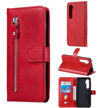 Retro Luxury Zipper Leather Phone Wallet Case for Xiaomi Mi Note 10 Lite - Red