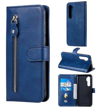 Retro Luxury Zipper Leather Phone Wallet Case for Xiaomi Mi Note 10 Lite - Blue