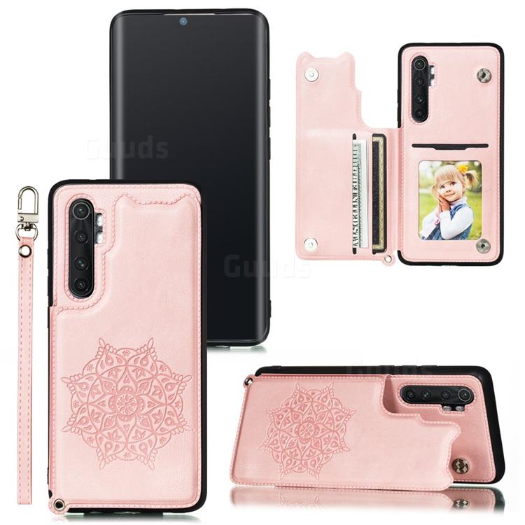 Luxury Mandala Multi-function Magnetic Card Slots Stand Leather Back Cover for Xiaomi Mi Note 10 Lite - Rose Gold