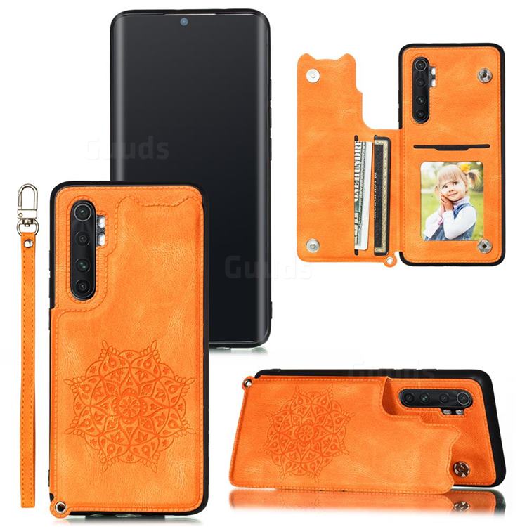 Luxury Mandala Multi-function Magnetic Card Slots Stand Leather Back Cover for Xiaomi Mi Note 10 Lite - Yellow