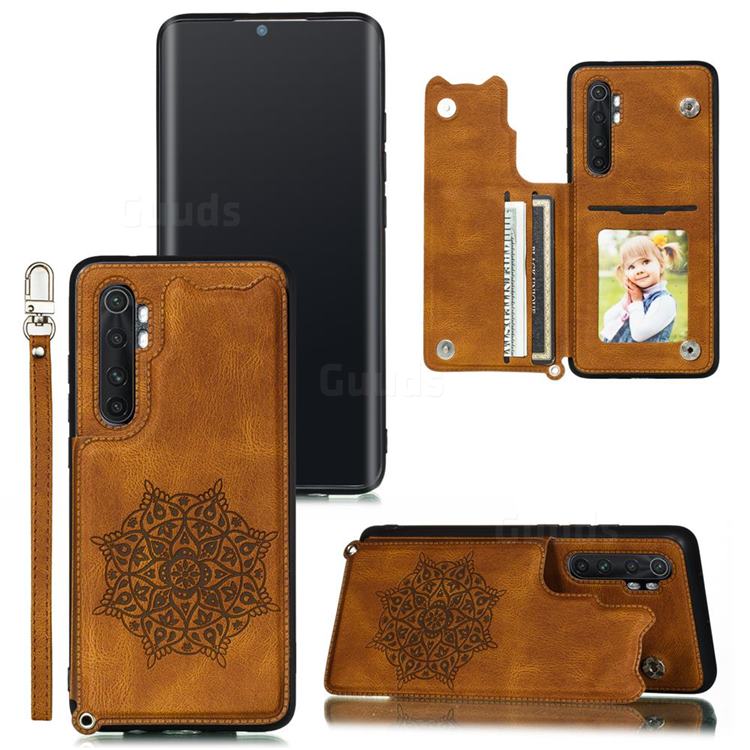 Luxury Mandala Multi-function Magnetic Card Slots Stand Leather Back Cover for Xiaomi Mi Note 10 Lite - Brown