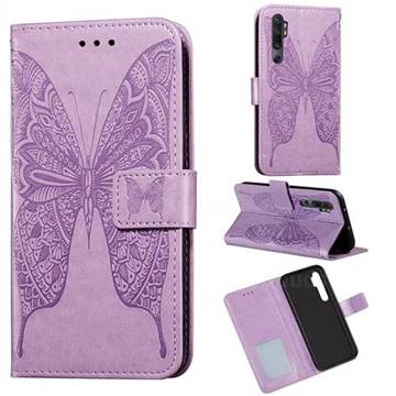 Intricate Embossing Vivid Butterfly Leather Wallet Case for Xiaomi Mi Note 10 Lite - Purple