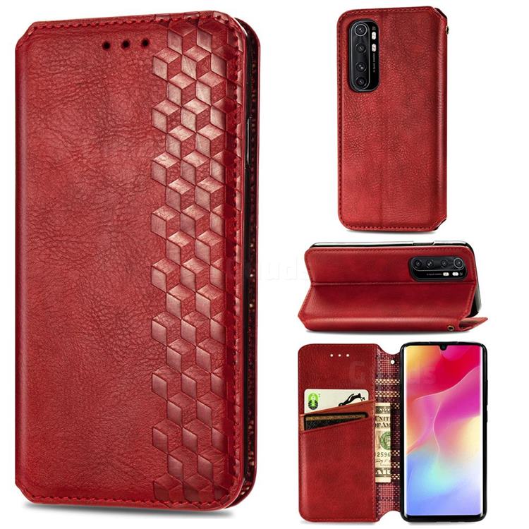 Ultra Slim Fashion Business Card Magnetic Automatic Suction Leather Flip Cover for Xiaomi Mi Note 10 Lite - Red