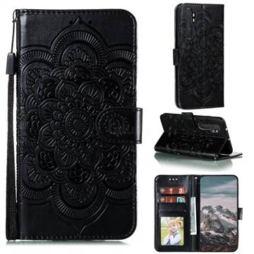 Intricate Embossing Datura Solar Leather Wallet Case for Xiaomi Mi Note 10 Lite - Black