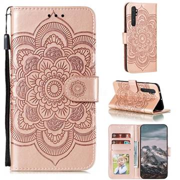Intricate Embossing Datura Solar Leather Wallet Case for Xiaomi Mi Note 10 Lite - Rose Gold