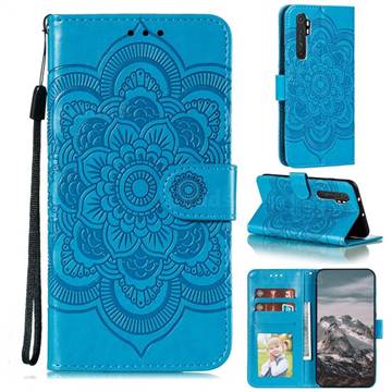 Intricate Embossing Datura Solar Leather Wallet Case for Xiaomi Mi Note 10 Lite - Blue