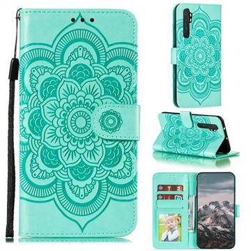 Intricate Embossing Datura Solar Leather Wallet Case for Xiaomi Mi Note 10 Lite - Green