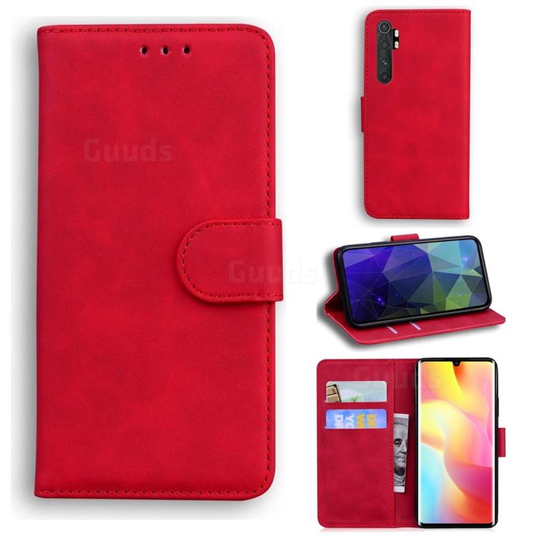 Retro Classic Skin Feel Leather Wallet Phone Case for Xiaomi Mi Note 10 Lite - Red