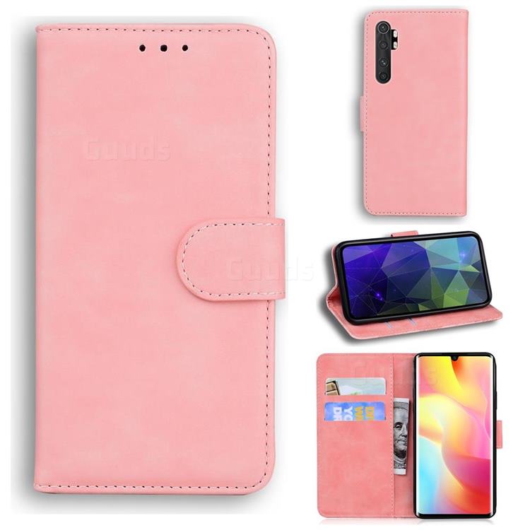 Retro Classic Skin Feel Leather Wallet Phone Case for Xiaomi Mi Note 10 Lite - Pink