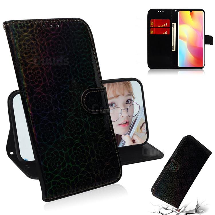 Laser Circle Shining Leather Wallet Phone Case for Xiaomi Mi Note 10 Lite - Black