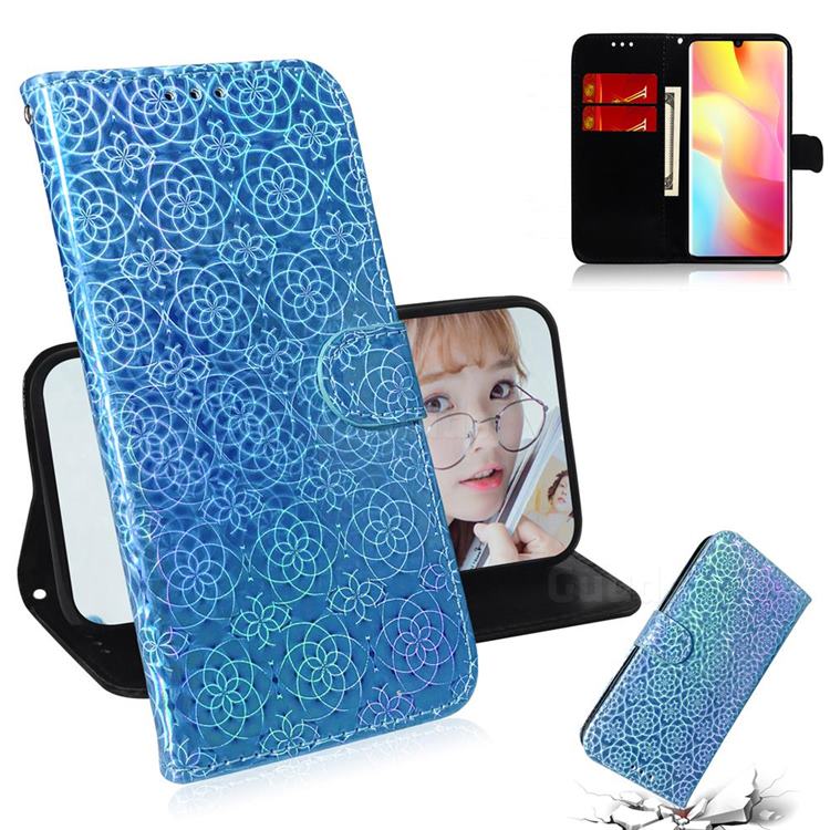 Laser Circle Shining Leather Wallet Phone Case for Xiaomi Mi Note 10 Lite - Blue