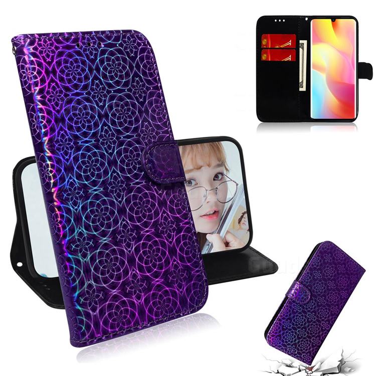 Laser Circle Shining Leather Wallet Phone Case for Xiaomi Mi Note 10 Lite - Purple