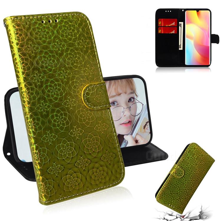 Laser Circle Shining Leather Wallet Phone Case for Xiaomi Mi Note 10 Lite - Golden