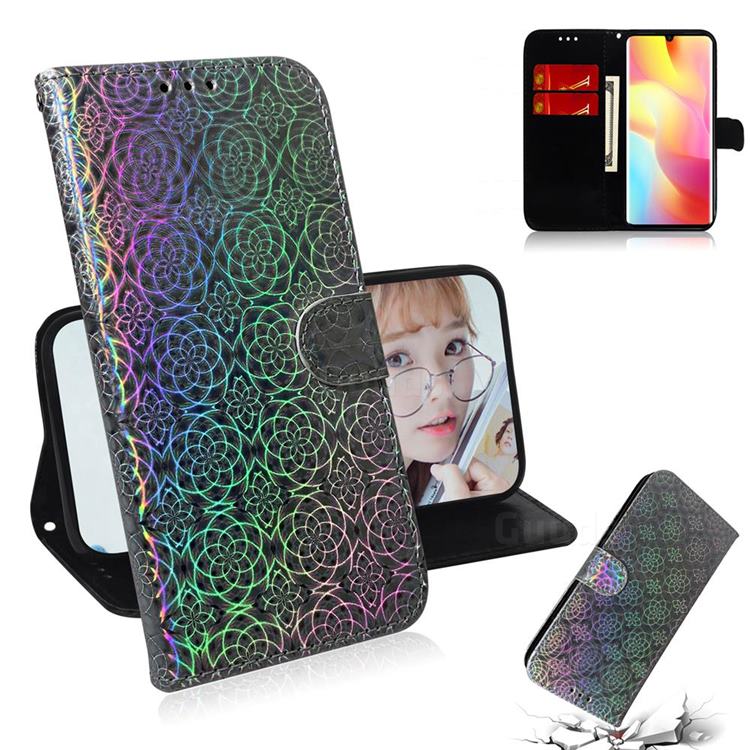 Laser Circle Shining Leather Wallet Phone Case for Xiaomi Mi Note 10 Lite - Silver
