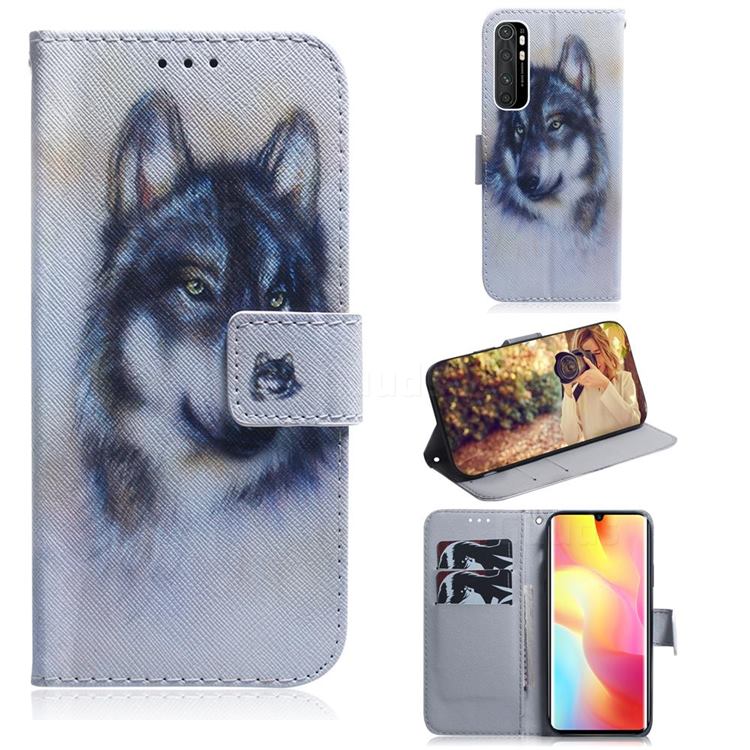 Snow Wolf PU Leather Wallet Case for Xiaomi Mi Note 10 Lite