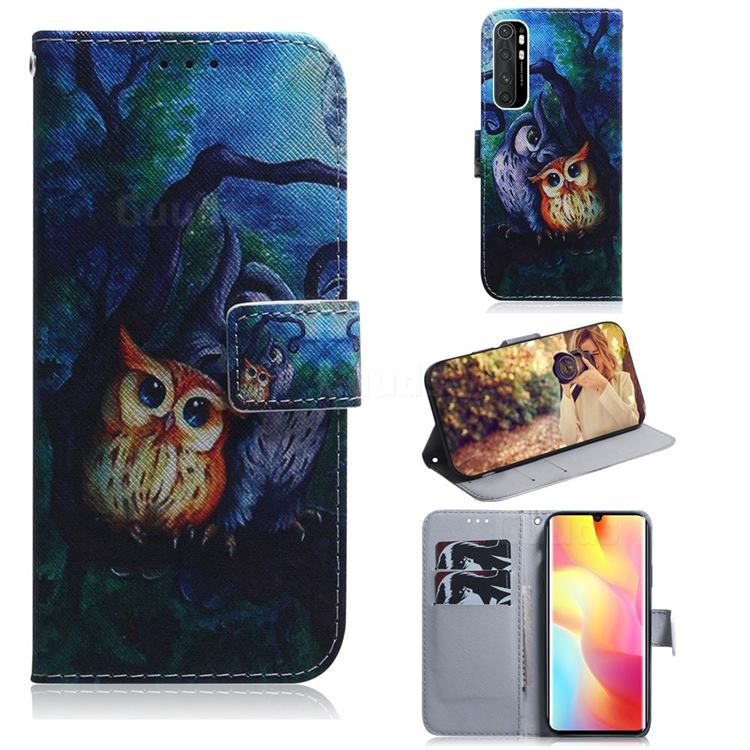 Oil Painting Owl PU Leather Wallet Case for Xiaomi Mi Note 10 Lite