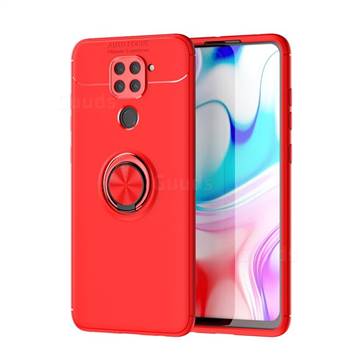 Auto Focus Invisible Ring Holder Soft Phone Case for Xiaomi Redmi Note 9 - Red
