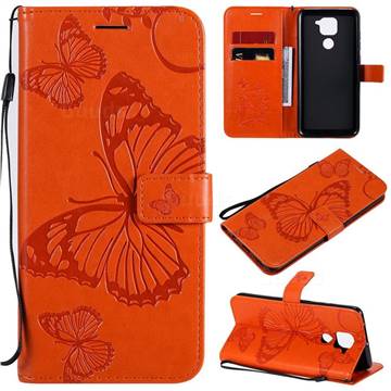 Embossing 3D Butterfly Leather Wallet Case for Xiaomi Redmi Note 9 - Orange