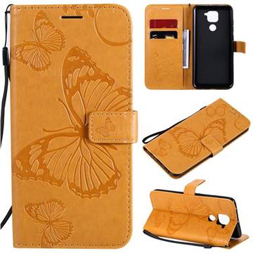 Embossing 3D Butterfly Leather Wallet Case for Xiaomi Redmi Note 9 - Yellow