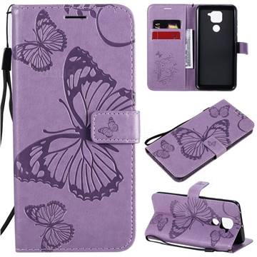 Embossing 3D Butterfly Leather Wallet Case for Xiaomi Redmi Note 9 - Purple
