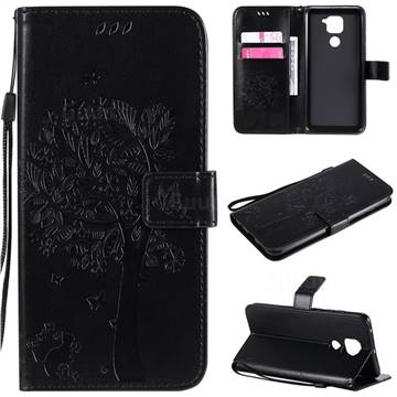 Embossing Butterfly Tree Leather Wallet Case for Xiaomi Redmi Note 9 - Black