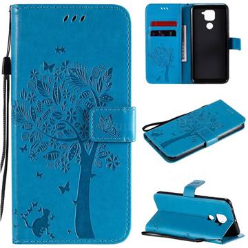 Embossing Butterfly Tree Leather Wallet Case for Xiaomi Redmi Note 9 - Blue