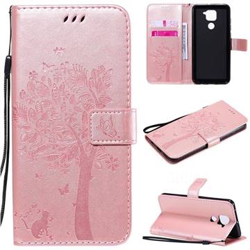 Embossing Butterfly Tree Leather Wallet Case for Xiaomi Redmi Note 9 - Rose Pink