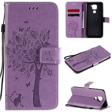 Embossing Butterfly Tree Leather Wallet Case for Xiaomi Redmi Note 9 - Violet