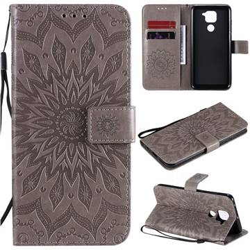 Embossing Sunflower Leather Wallet Case for Xiaomi Redmi Note 9 - Gray