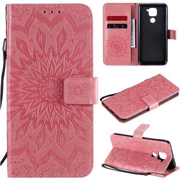 Embossing Sunflower Leather Wallet Case for Xiaomi Redmi Note 9 - Pink