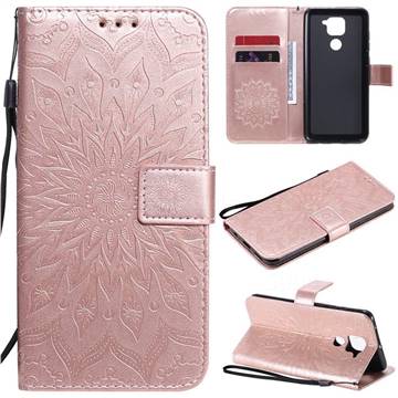 Embossing Sunflower Leather Wallet Case for Xiaomi Redmi Note 9 - Rose Gold