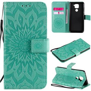 Embossing Sunflower Leather Wallet Case for Xiaomi Redmi Note 9 - Green