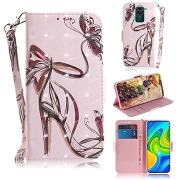 Butterfly High Heels 3D Painted Leather Wallet Phone Case for Xiaomi Redmi Note 9