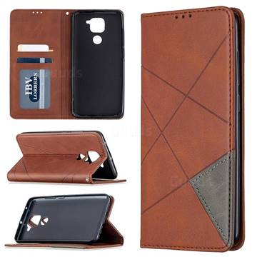 Prismatic Slim Magnetic Sucking Stitching Wallet Flip Cover for Xiaomi Redmi Note 9 - Brown