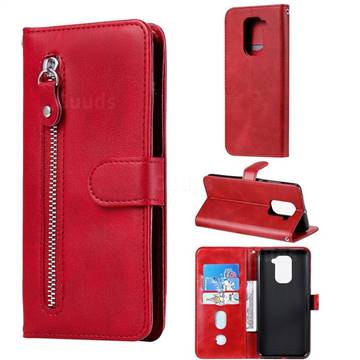 Retro Luxury Zipper Leather Phone Wallet Case for Xiaomi Redmi Note 9 - Red